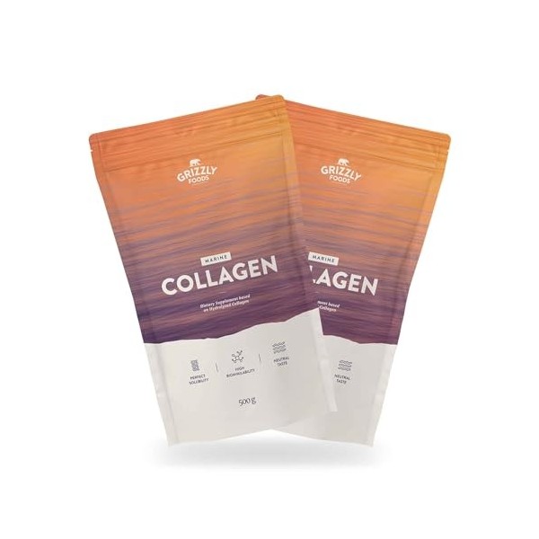 Grizzly Foods • Poudre de collagène marine 2 x 500 g • À base de poisson sauvage • 100 % pur et naturel • Biodisponible • S C...