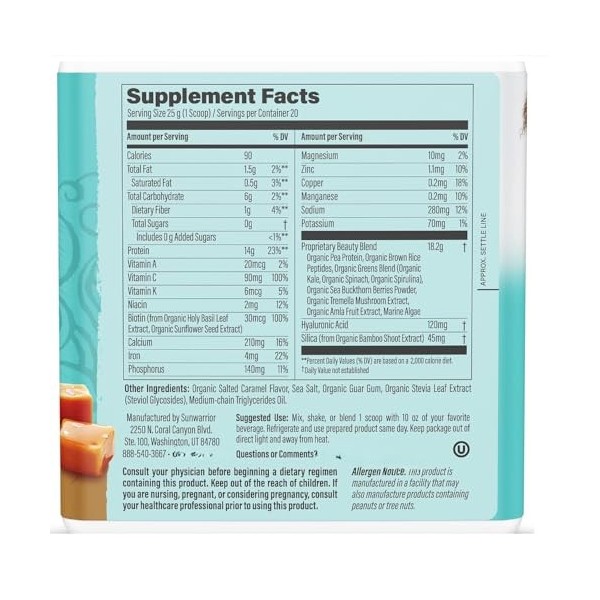 SunWarior Collagen Building Protein Peptides, caramel salé, sans gluten, sans produits laitiers, 500 g