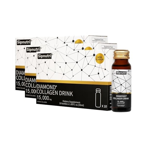 Sipnutri Diamond Lot de 10 bouteilles de collagène liquide hydrolysé avec vitamine C, grenade, cheveux sains, peau, ongles, a