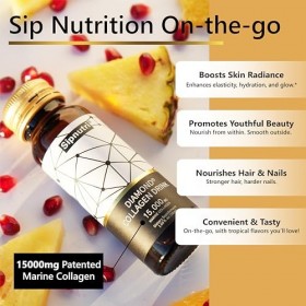 Sipnutri Diamond Lot de 10 bouteilles de collagène liquide hydrolysé avec vitamine C, grenade, cheveux sains, peau, ongles, a