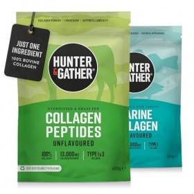 Hunter & Gather Collagène Bovin 400g & Marin 300g | Provenant de Bovins Nourris à lHerbe et de Poissons Sauvages Pêchés | Su