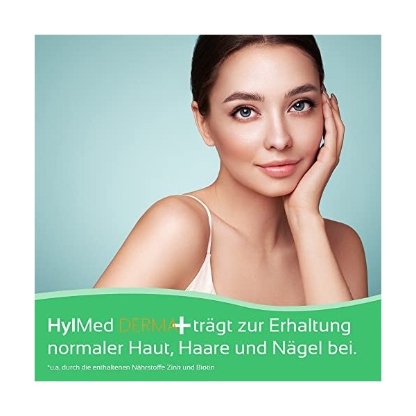 HylMed Derma+ - Acide hyaluronique à forte dose - Avec collagène, zinc, vitamines A, C, B2, B3, biotine pour aider à mainteni