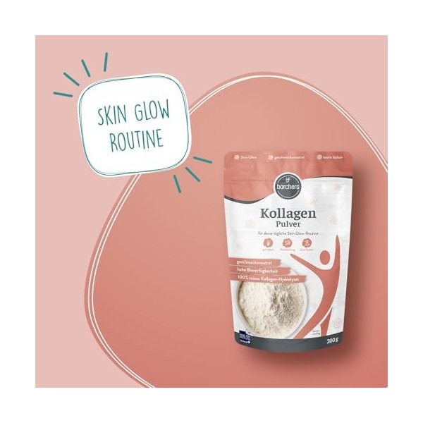 BORCHERS Poudre de collagène 200 g, hydrolysat de collagène de qualité supérieure, peptides de collagène de type 1 & 3, facil