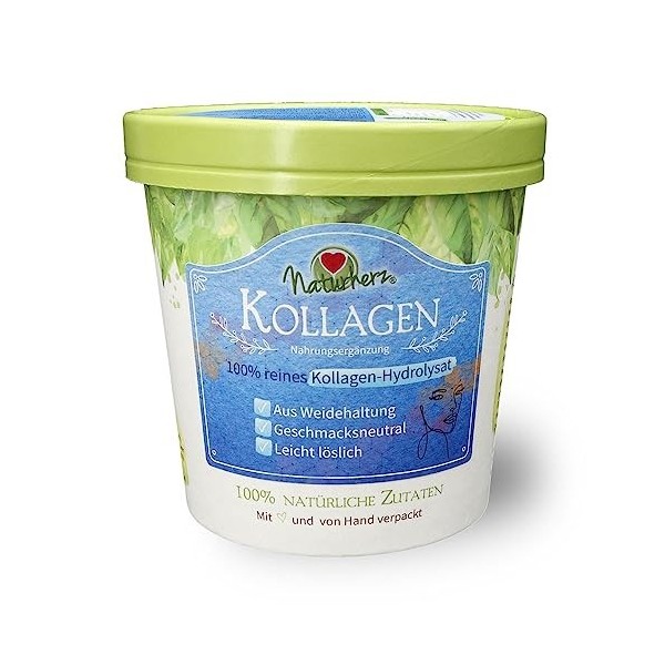 Naturherz Poudre de collagène – Beauté Kick | 250 g | 100 % de conservation du pâturage | Haute biodisponibilité | Complément