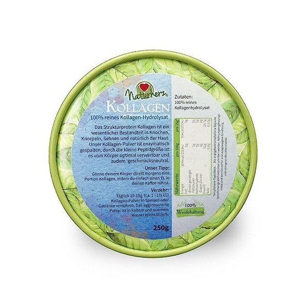Naturherz Poudre de collagène – Beauté Kick | 250 g | 100 % de conservation du pâturage | Haute biodisponibilité | Complément