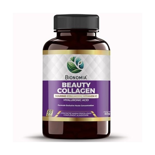 BIONOMIA Beauty Collagen 900mg - Collagene Marin Hydrolyse Naticol + Acide Hyaluronique 100mg + Vitamine C - Peau Cheveux Ong