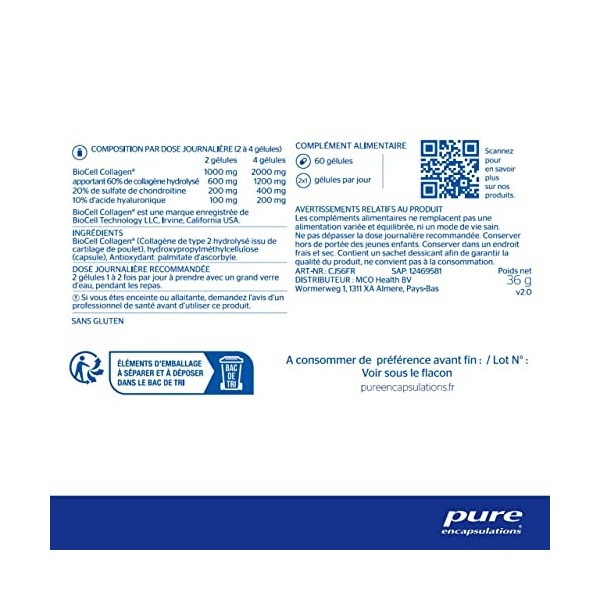 Pure Encapsulations - Collagen JS - Pour lAbsorption Efficace du Collagene - 60 Gélules Collagène