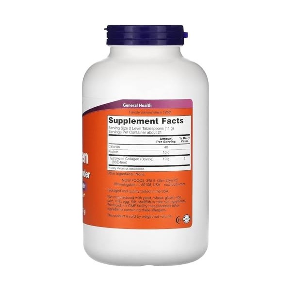 TUDOR Now Foods Poudre de peptides de collagène testée cliniquement pour la santé des articulations et des os 227 g