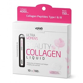 VPLAB Ultra Lot de 10 tubes de collagène liquide pour femme 4000 mg Mélange concentré de fruits tropicaux, fraise et kiwi, pe
