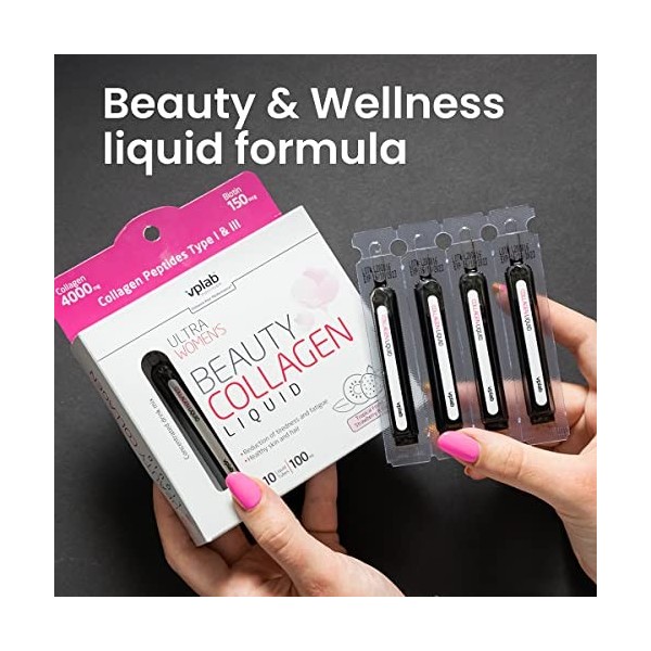 VPLAB Ultra Lot de 10 tubes de collagène liquide pour femme 4000 mg Mélange concentré de fruits tropicaux, fraise et kiwi, pe