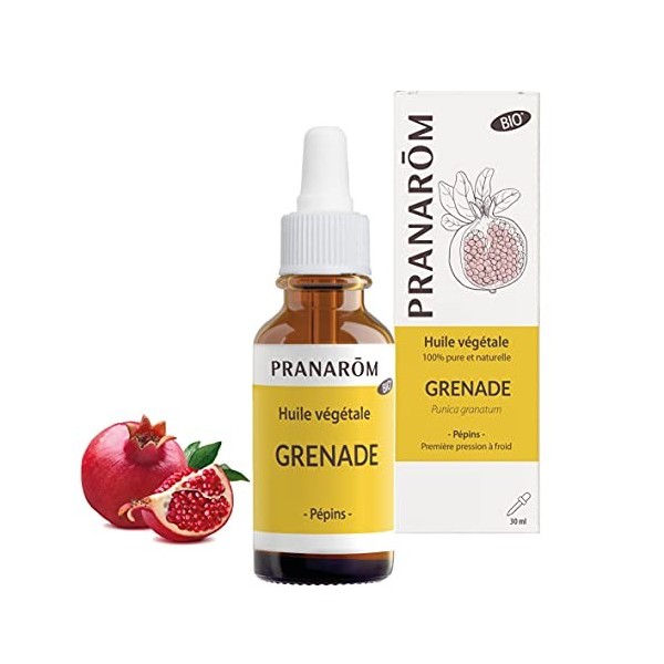 Pranarôm, Huile Végétale de Grenade Bio, Régénérante et Apaisante cutanée, Riche en Anti-Oxydants, 30 ml Actée à grappes noires