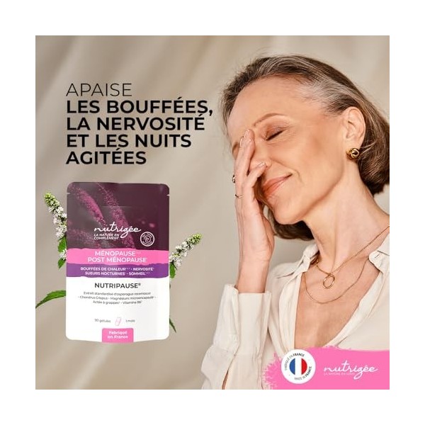 Nutripause - complexe ménopause & post-ménopause ultra-complet 90 gélules – soulage bouffées de chaleur, sueurs nocturnes, ne