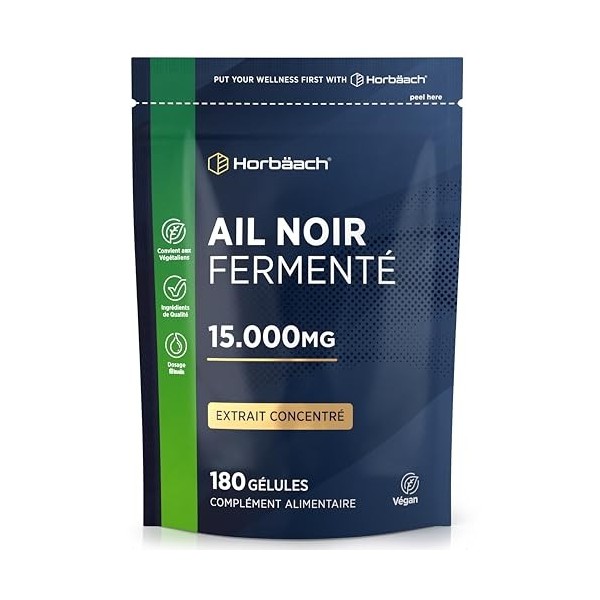 Ail Noir Fermenté 15000mg Extra Fort | 180 Gélules Vegan | Complément Alimentaire dExtrait dAil Noir Inodore et Sans Goût |