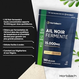 Ail Noir Fermenté 15000mg Extra Fort | 180 Gélules Vegan | Complément Alimentaire dExtrait dAil Noir Inodore et Sans Goût |