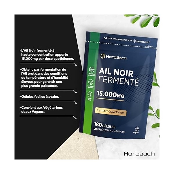 Ail Noir Fermenté 15000mg Extra Fort | 180 Gélules Vegan | Complément Alimentaire dExtrait dAil Noir Inodore et Sans Goût |