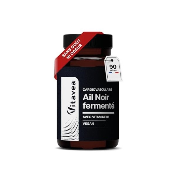 Ail Noir Fermenté 9000 mg Extrait 30:1 + Vitamine B1 - Santé Cardiovasculaire, Antioxydant Naturel - Sans Odeur - Fabriqué 
