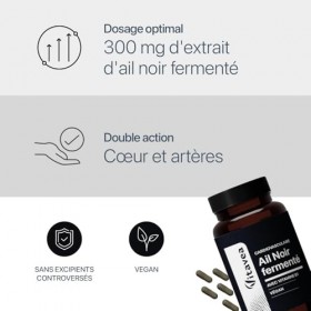 Ail Noir Fermenté 9000 mg Extrait 30:1 + Vitamine B1 - Santé Cardiovasculaire, Antioxydant Naturel - Sans Odeur - Fabriqué 