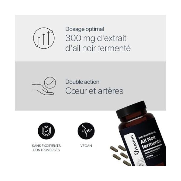 Ail Noir Fermenté 9000 mg Extrait 30:1 + Vitamine B1 - Santé Cardiovasculaire, Antioxydant Naturel - Sans Odeur - Fabriqué 