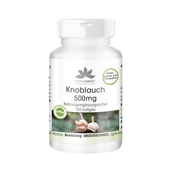 Ail 500 mg - 120 softgels pour 2 mois | Herba Direkt - Qualité des pharmacies allemandes