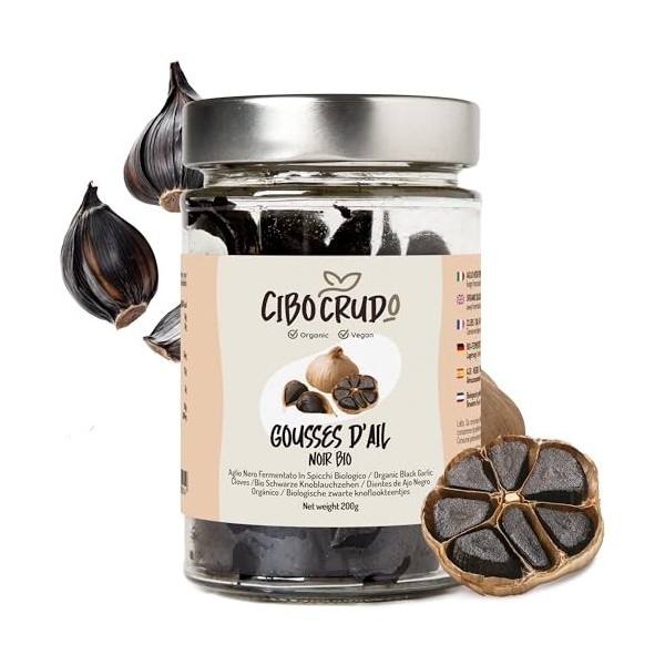 Ail Noir Fermenté Bio - 200g. Gousses Entières dAil Noir Bio dEspagne de Qualité Premium Riche en Sels Minéraux Vegan & Nat Ail