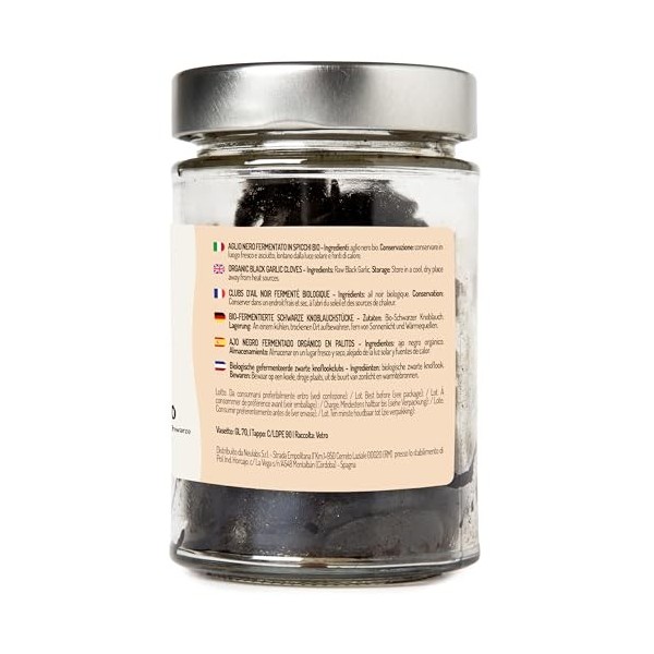 Ail Noir Fermenté Bio - 200g. Gousses Entières dAil Noir Bio dEspagne de Qualité Premium Riche en Sels Minéraux Vegan & Nat Ail