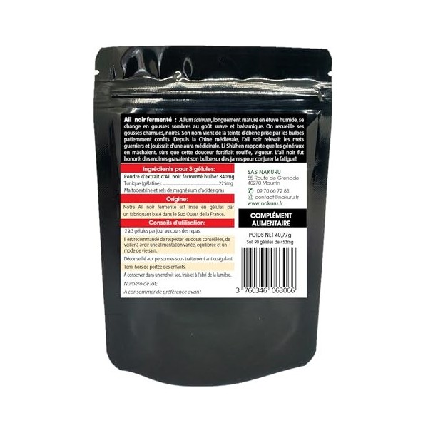 NAKURU | Ail Noir Fermenté | Gamme Power | Fabriqué en France | "Le Ferment Ébène !" 90 Gélules Ail