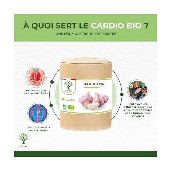 Cardio Bio - Bioptimal - Complément alimentaire - 4 plantes pour la Tension et la Circulation du Sang - Ail Aubépine Olivier ...