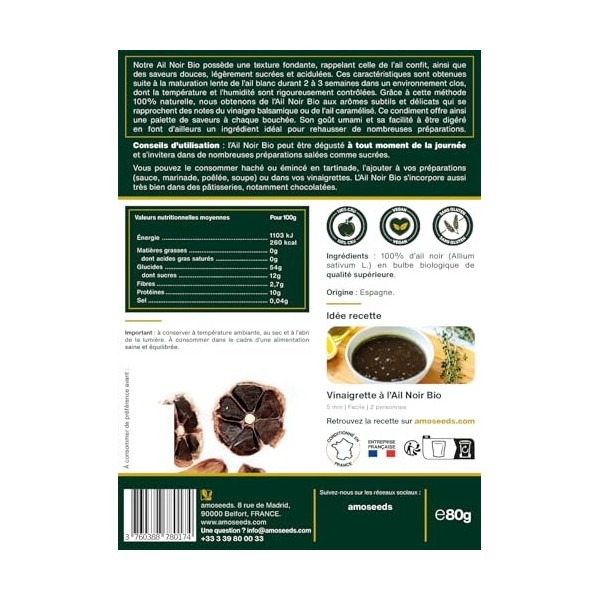 Ail Noir Bio, 6 têtes entières | Fermenté, Goût doux, Saveur Umami | Qualité Supérieure | 100% Naturel et Biologique Ail Noi Ail