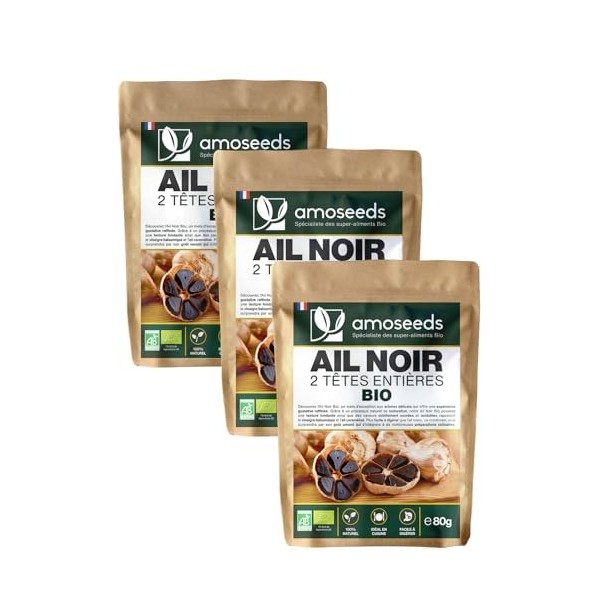 Ail Noir Bio, 6 têtes entières | Fermenté, Goût doux, Saveur Umami | Qualité Supérieure | 100% Naturel et Biologique Ail Noi Ail