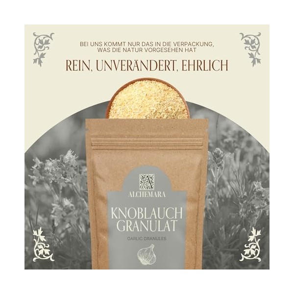 Ail Granulé Alchemara 300g – Ail Séché – Épices Délicatement Séchées Idéales pour la Cuisine – Épices Aromatiques Ail