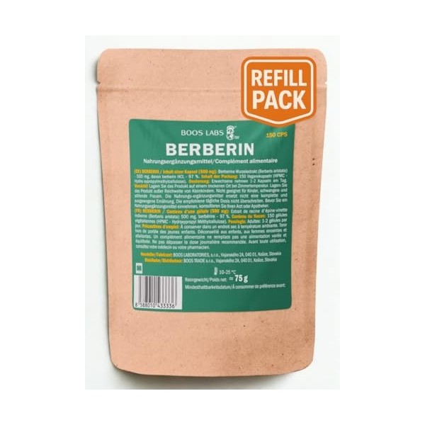 BOOS LABS Berbérine I 500 mg I 150 gélules végétaliennes I Gélules de berbérine à haute dose, I 1 gélule par jour I Compositi
