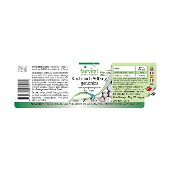 Fairvital | Ail 500mg - Inodore - Extrait 100:1-100 gélules