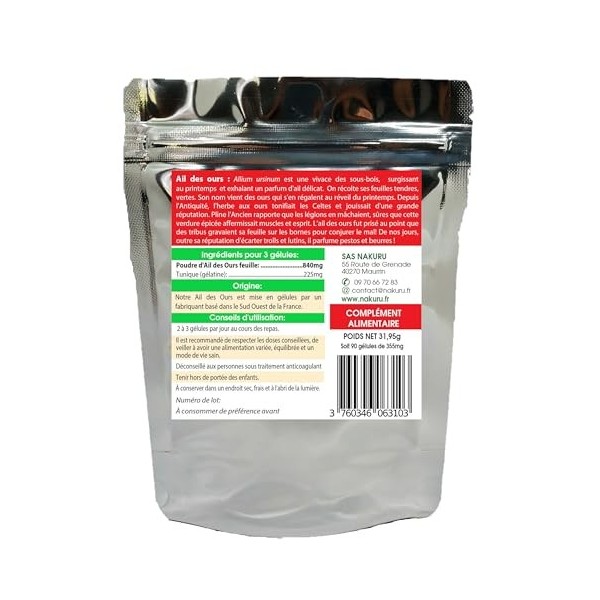 NAKURU | Ail des Ours | Gamme Power | Fabriqué en France | "La Force Tranquille des Sous-Bois !" 90 Gélules Ail