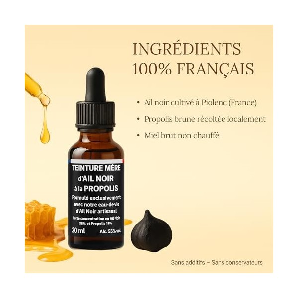 Teinture-Mère Ail Noir & Propolis Brune – Immunité Renforcée, Antioxydant Puissant, Circulation & Digestion – Miel Naturel Sa