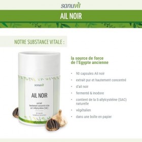 Sanuvit® - Ail noir 600 mg par gélule | 90 gélules | Allium sativum | Hautement dosé | Extrait 15:1 | Haute biodisponibilité 