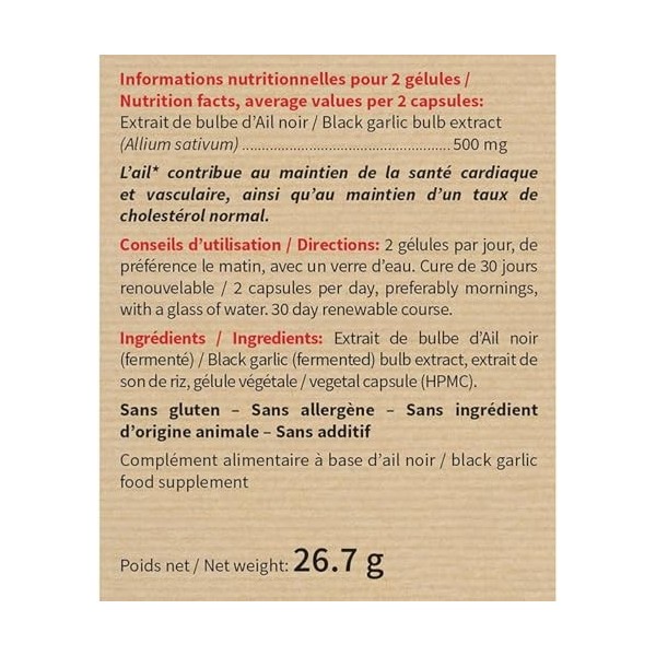 NUTRI EXPERT - Ail noir fermenté - Contribue à un taux de cholestérol normal - Protège du stress oxydatif - Favorise la circu