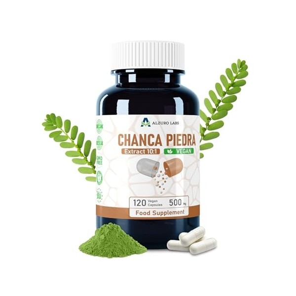 Alzuro Labs Chanca Piedra | 5 000 mg équivalent extrait 500 mg 10:1 | 120 capsules végétaliennes | 4 mois de stock | Complé