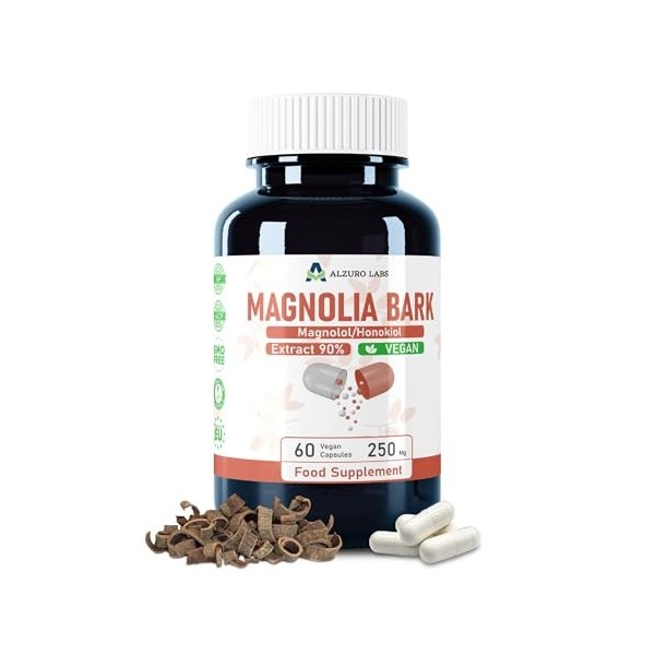 Alzuro Labs Écorce de Magnolia 15 000mg | Extrait 60:1 250mg | 60 Gélules Véganes | 90% Magnolol & Honokiol | Haute Puissan