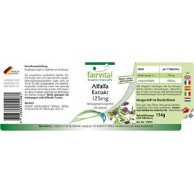 Fairvital | Alfalfa 125mg feuilles dAlfalfa, Medicago sativa , VEGAN, naturel, 250 comprimés, Flacon avantageux - 1500mg pa