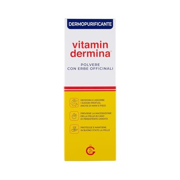 VITAMINDERMINA Poudre avec Herbes Officinales Dermopurifiant 100 g - Antimicrobien et Déodorant - Contraste la macération ave