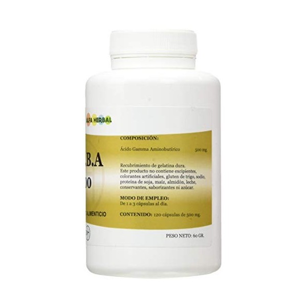ALFAHERBAL GABA 500mg. 120cap. – gélules qui facilitent la supplémentation quotidienne, boîte de 120 gélules, recommandé en c