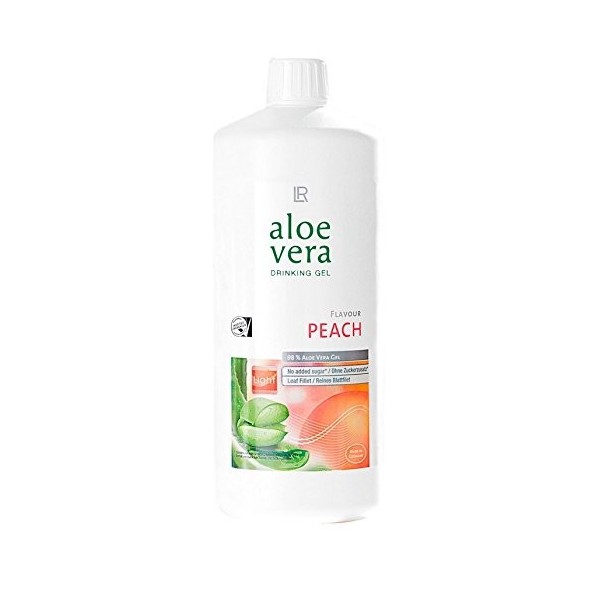 LR Lot de 3 flacons de gel à laloe vera Pêche/pêche 3 x 1000 ml + 2 x bouteilles rotatives à laloe vera vides pour les dépl
