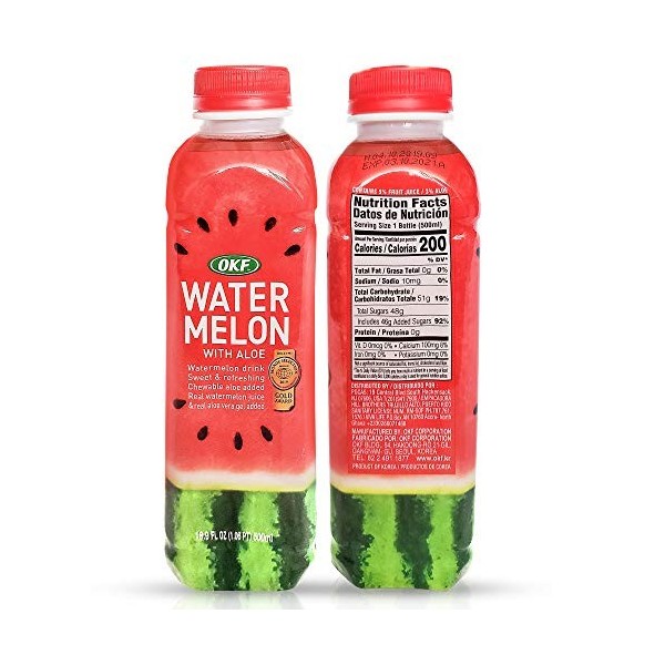 OKF Boisson à laloe vera à la pastèque, véritable jus et gel, 500 ml lot de 6 