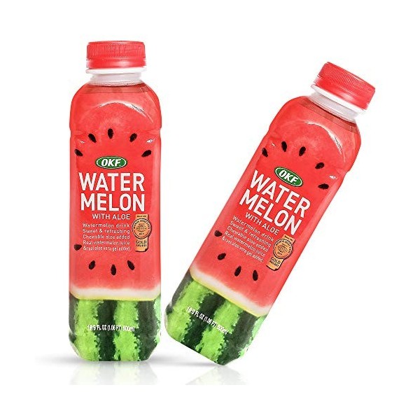 OKF Boisson à laloe vera à la pastèque, véritable jus et gel, 500 ml lot de 6 
