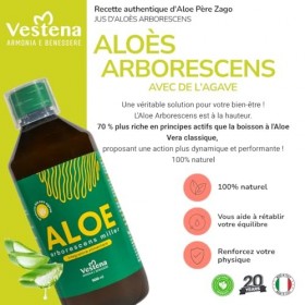 Vestena - Aloe Arborescens avec Agave 100% Pur, Naturel - Recette Père Zago. Jus Détox Naturel pour Foie et Intestins, Draina