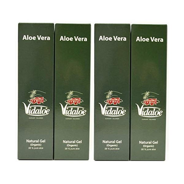 Vidaloe Fuerteventura Lot de 4 flacons de gel naturel organique 98 % 250 ml pressé à froid Aloe Vera