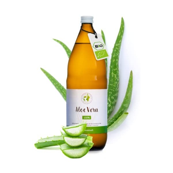 Mother Earth Products Jus d’Aloe Vera 100% BIO | pelé à la main, de l’intérieur de la feuille| Riche en ingrédients naturels ...