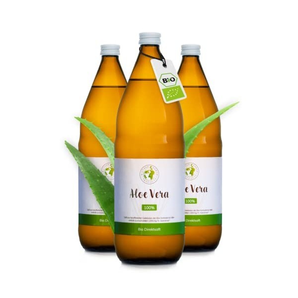 Mother Earth Products Jus d’Aloe Vera 100% BIO | pelé à la main, de l’intérieur de la feuille| Riche en ingrédients naturels ...