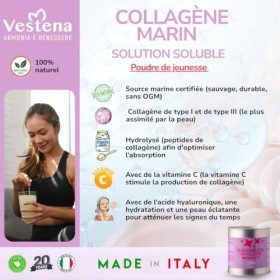 Vestena – Collagène Marin Hydrolysé Type 1 en Poudre avec Acide Hyaluronique & Vitamine C – Antiage Peau, Cheveux, Ongles – C