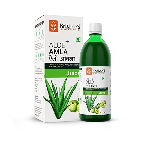 Krishnas Aloe Vera Amla Mix Juice – 500 ml | Un mélange parfait pour un corps sain | Pour des cheveux, une peau, une digesti ...